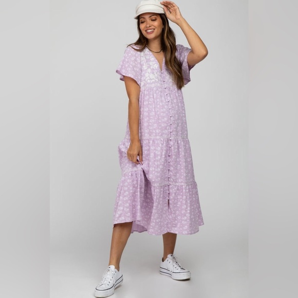 Pinkblush Dresses & Skirts - PinkBlush lavender floral embroidered midi maternity dress nwot
